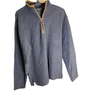 Orvis Tweed Mens Medium Gray 1/4 Zip Pullover Sweater Leather‎ Elbow Neck Trim